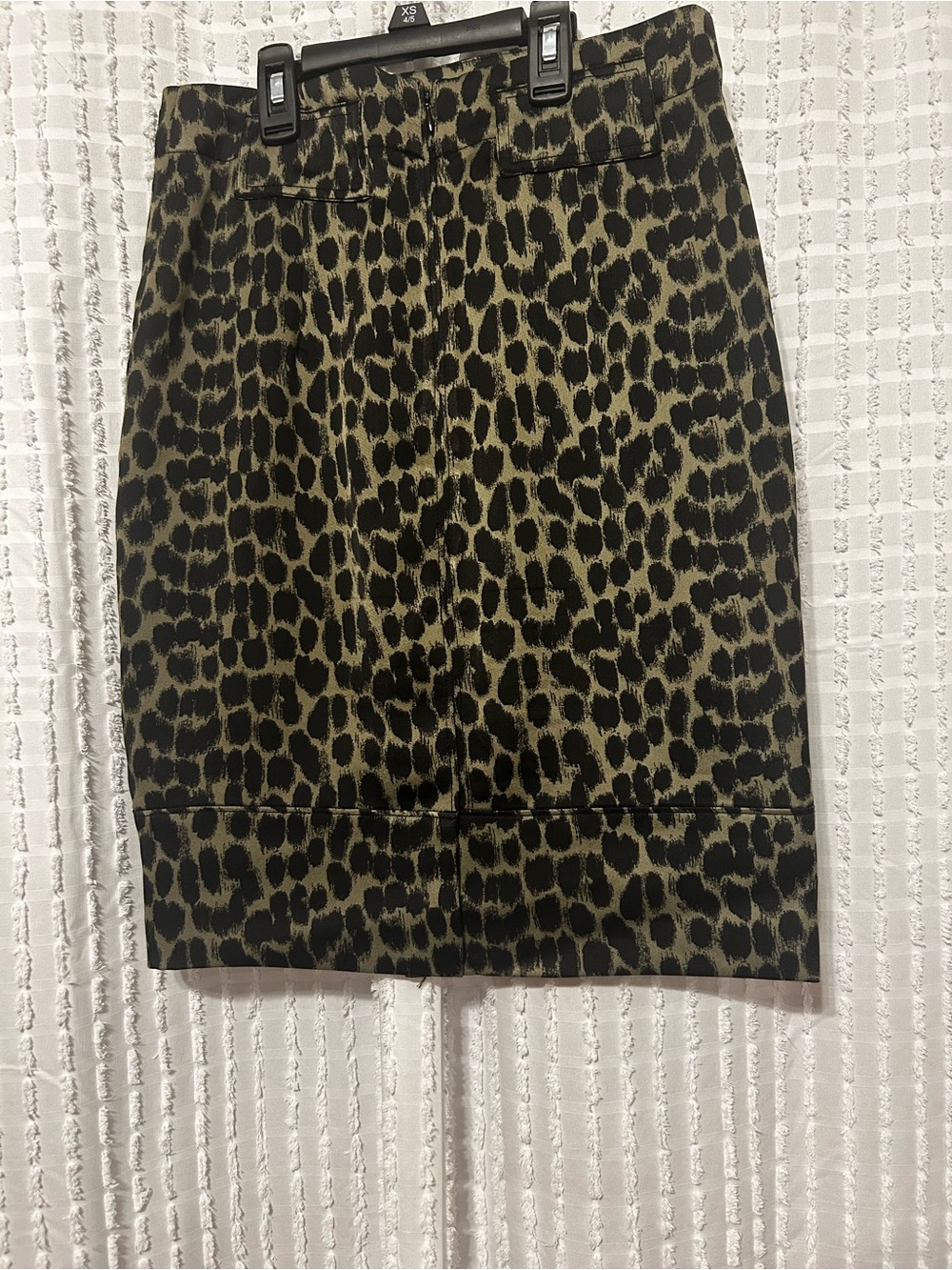Banana Republic‎ Leopard Print Pencil Skirt Olive Green Black Petite 0P Side Zip